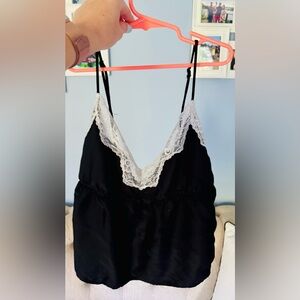 Aerie Black Chemise with White Lace Trim
